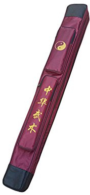 ZooBoo Tai Chi Sword Bag – Durable Kung Fu Double Layer Swords Carrying Case, Martial Arts Weapon Bag with Shoulder Strap, Oxford Cloth & PU Leather Design (Red, Double Layer)