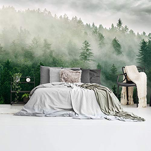 REINDERS Fototapete, Nebelwald, Wohnzimmer, Bilder, Wanddeko, Room Decor, 130 gr. matt Vlies, Grün, 260x384cm
