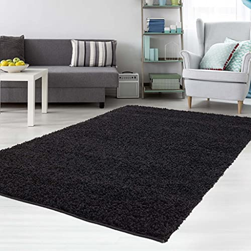 carpet city raggy-matta, svart, 190 x 280 – hög lugg, lång lugg, enfärgade mattor, vardagsrum, sovrum