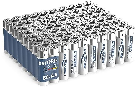 Ansmann Batterier AA alkalisk storlek LR6 – AA-batteri (80 stycken förvaringsförpackning) perfekt för vardagliga enheter som köksvågar, fjärrkontroll, tangentbord, väggklocka, design kan variera,