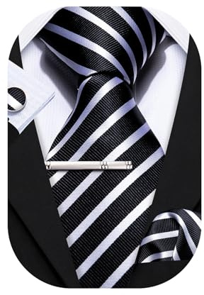 Barry.Wang Juego de corbata para hombre, de seda, a cuadros, con pañuelo de bolsillo, gemelos y alfiler, 4 piezas, clásico, para negocios o boda, Taille unique