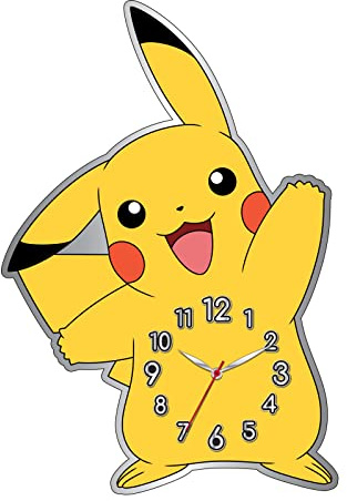 Accutime POK3170 Horloge Murale pour Enfant en métal au Design Pokémon Pikachu, analogique, décoration pour Chambre d'enfant, à Quartz, à Piles, pour garçons et Filles, Jaune, env. 30 x 19,5 cm