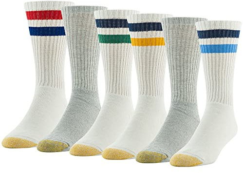 Gold Toe Men's 656s Cotton Crew Athletic Socks, Multipairs, Stripe White/Light Blue Assorted (6-Pairs), Large (Pack of 6)