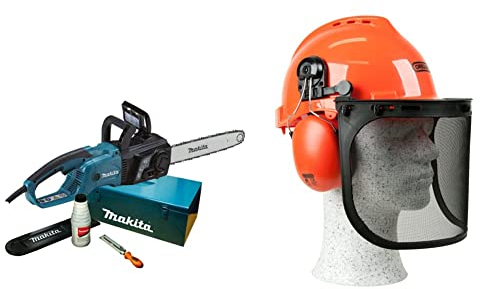 Makita UC4051AK Elektro-Kettensäge 40 cm + Zubehör im Koffer & Oregon Yukon Kettensägen-Sicherheitshelm mit Gehörschutz und Netzvisier (562412), Orange, Einheitsgröße