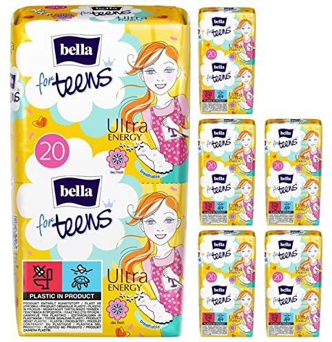 Bella For Teens Ultra Binden Energy: Ultradünne Binden Für Teenager, 6er Pack (6 X 20 Stück), Mit Flügeln ohne Duft…