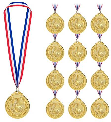 Nizirioo 12 Stück Fußballverein Medaillen: Medaillen Kinder mit Bändern, Gewinner Medaillen mit Gravur Trophäen Muster für Sport, Wettbewerbe Auszeichnungen Goldmetallmedaille