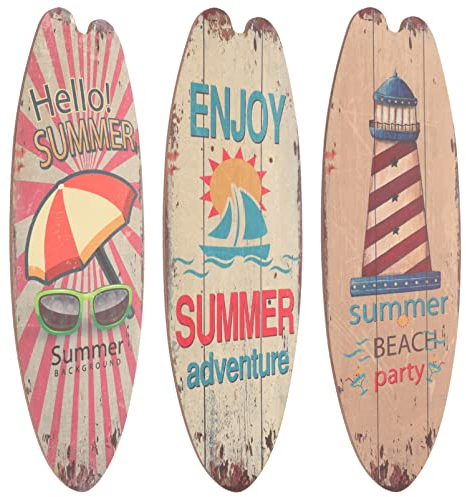 BESTonZON 3 Stück Holzschild Surfbrett Wandschild Surfboard Türschild Willkommensschild Sommer für Strand Themen Party Tiki Bar Wanddekoration
