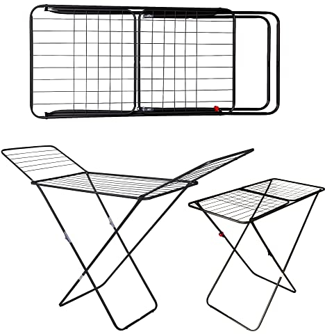 York Wäschetrockner STABILO Robuster Metall-Wäschetrockner für kleine Räume, Balkone und Terrassen - Große Kapazität, Leicht und Stabil - Schwarz - Bis zu 15 kg Belastbarkeit