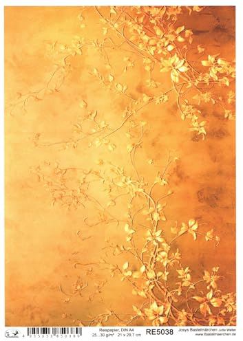 Josys Bastelmärchen Reispapier A4 Strohseide Decoupage Vintage Muster Gold Blumen RE5038