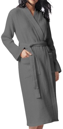flintronic Våffelmorgonrockar unisex, våffelkimono badrock morgonrock, lång rock bomull lätt badrock för spa hotell myskläder nattkläder alla årstider