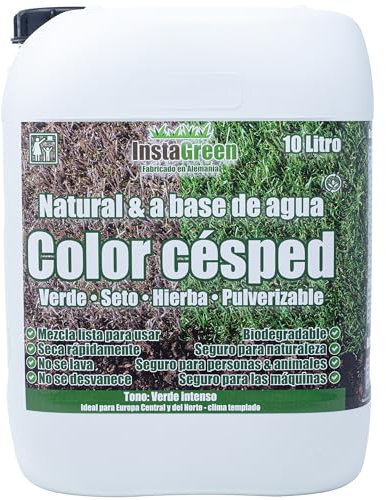 InstaGreen Premium Color cespéd 10 litros - pintura para césped y setos lista para usar - contra el césped amarillo - biodegradable pulverizable naturalmente a base de agua