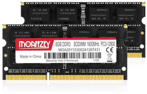Moaffzey 16GB(2 * 8GB) DDR3 RAM 1600MHz PC3-12800 CL11 Laptop Memory SODIMM, 204-Pin 1.35V/1.5V 2Rx8 Dual Rank Non-ECC Unbuffered Laptop Notebook RAM Upgrade - Black