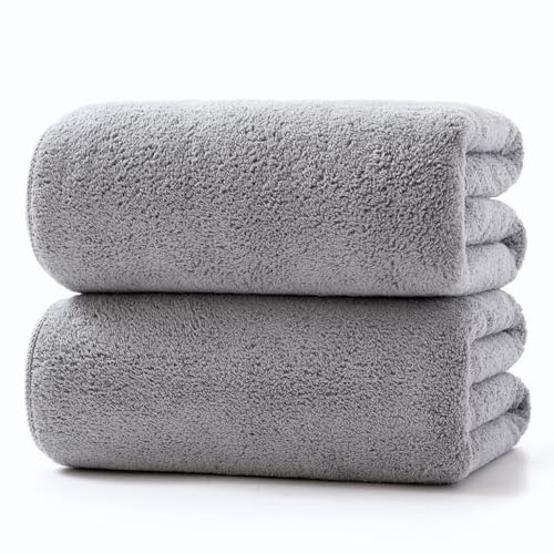 Lumimi Towels 2 Piece Very Soft Microfiber Bath Towel Set Super Absorbent Light Quick Dry and Durable, 55 L x 27 W, 2 Pack Light Grey