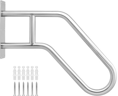 QWORK® main courante en forme de u en 304 acier inoxydable de 60 cm, rampe d'escalier extérieure, rampes pour 1 à 3 marches, pour jardins, hôtels, écoles, maisons de retraite