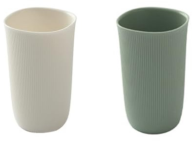Cawein Lot de 2 gobelets incassables pour salle de bain, 360 ml, porte-brosse à dents, gobelet réutilisable (blanc et vert)