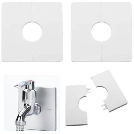 EnixwH Pack of 2 Pipe Covers, PVC Square Rosette Shower Fitting, Self-Adhesive Pipe Plate Covers, Square Pipe Wall Covers for 28 mm Diameter Pipe Decoration (White)