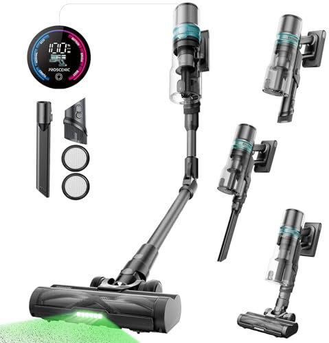 Proscenic P16 Aspiradora sin Cable Potente 50Kpa 550W Aspirador Escoba Vertical con Tubo Flexible, Antienredo 65 Mins para Alfombra Pelos de Mascota