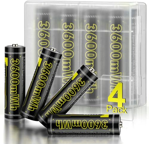 AA Rechargeable Lithium Batteries 1.5V 3600mWh High-Capacity 1000+ Cycles Ultra-Long Lasting Time Durable Cycle (Black 4-Pack Set)
