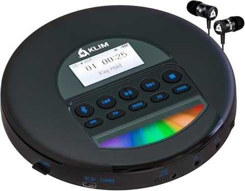 KLIM Nomad CD Player Bluetooth - Tragbarer CD-Player Discman mit langlebigem Akku - Inklusive Kopfhörer - CDR, CDRW, MP3 - Mit TF-Reader, Radio FM - Ideal für Autos - Schwarz Blau
