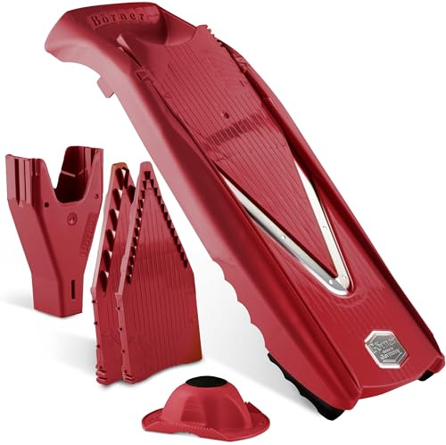 Mandoline Food Slicer Börner V5 (Starter Set) by Reston Lloyd • V-Slicer with Food Holder • Made in Germany • Fruit & Vegetable Chopper • Multiple Settings • Color: Red