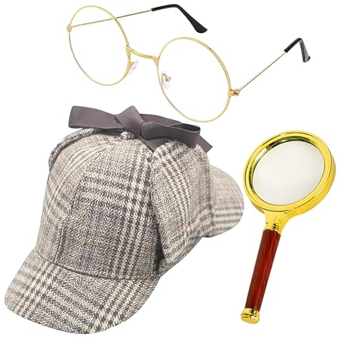 Completo Da Detective,Set Gioco di Ruolo Detective per Adulti - Costume Cosplay, Cappello Occhiali Lente d'Ingrandimento per Adulti Bambini - Spettacolo Feste Halloween
