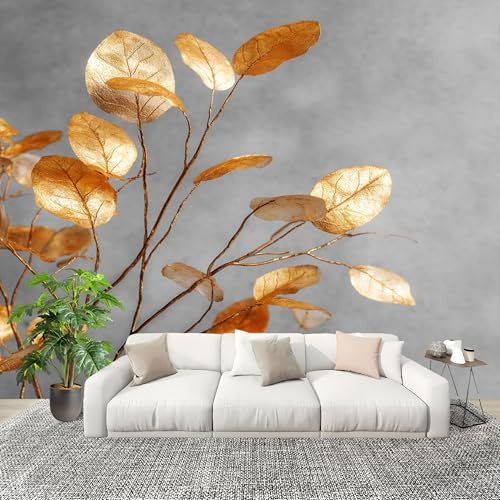 Grandi Murali Poster Foglia Di Metallo Di Lusso Carta da Parati Tessuto Non Tessuto 250x175 cm Grigio Carta da Poster Panoramica 3D Decorazione per ​La Casa per Pareti Fotomurale