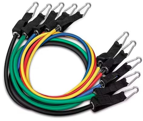 CABLEPELADO - Kit de Bandas Elásticas de Resistencia (11 Piezas) | 5 Gomas de Látex Ajustables (10-150 lbs) | Incluye Anclaje Puerta, Asas y Correas de Tobillo