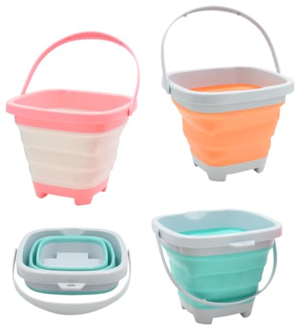 Lot de 3 Seau Plage Enfant, Jouet de Plage, réutilisables, Polyvalents, pour la Plage, la pêche et Les activités d'été Amusantes (Orange/Rose/Bleu)