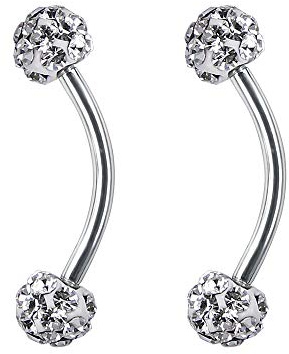 ZS 16 Gauge Eyebrow Rings Curved Barbell 4mm Tiny Crystal Ball Belly Button & Nipple Rings