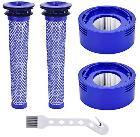 Filter Replacement for Dyson V7 V8 SV10 Animal Absolute Motorhead Cordless Vacuum Cleaner, 2 Post Motor Filters & 2 Pre HEPA Filter Replacements, Compare to Part # DY-96566101 & DY-96747801