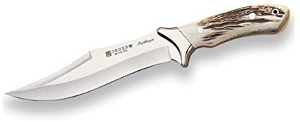Joker Jagdmesser CC01 Antílope, Gürtelmesser, mit Hirschhorngriff und 19,5 cm gebogener Klinge, Edelstahlzwinge, Angelgerät, Jagd, Camping und Wandern.