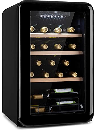Klarstein Weinkühlschrank, Getränkekühlschrank Schmal, Kühlschrank mit Glastür, Getränkekühlschränke Freistehend, Weinkühlschrank Klein, Weinkühlschränke 1 Zone, UV-Schutz, 4-22 °C, 19 Flaschen