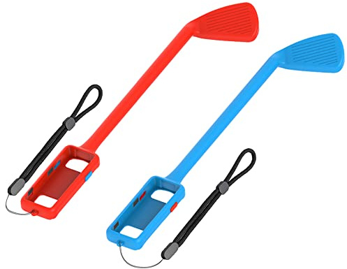 Geekria Switch Golf Club Compatible with Switch Joy-Con, Golf Games Handgrip with Adjustable Hand Strap Accessories for Mario Golf: Super Rush Game (2 Packs)