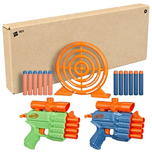 Nerf Elite 2.0 - Juego de Objetivos Face Off - 2 lanzadardos, Objetivo y 12 Dardos Nerf Elite - Lanzador de Dardos de Espuma para niños y niñas - Juegos en Exteriores