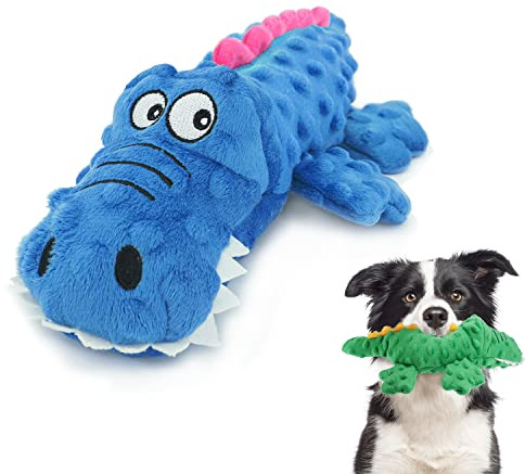 ZENVALY Giocattoli per Cani Giochi con Squeak, Giocattolo per Cigolanti Cucciolo, Coccodrillo Giocattoli da Masticare per Cani Durevoli in Peluche, per Cane di Taglia Piccola Media, Blu