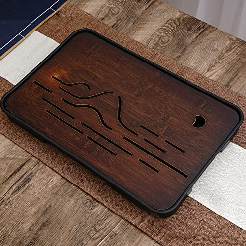 Bambus chinesischen Hilfs Kung-Fu-Tee Tablett, Wasser Lagerung Tee Tablett, unverzichtbares Werkzeug für Tee-Liebhaber 36X24X4cm (Straight-Black)