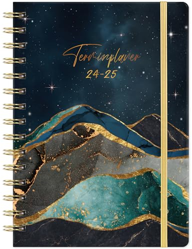 Kalender 2025 2026 - A5 Terminplaner 2025-2026, August 2025 - Juli 2026, Wochenplaner mit Einstecktasche, Gummiband, Kalender 2025-2026 Buchkalender, 21.3 x 14.7cm, Sternenhimmel und Berge