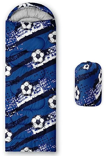 HOSIMA Sacs de couchage pour garçons et enfants, motif football bleu, léger, chaud, portable, extérieur, intérieur, étanche, résistant au froid, pour camping, randonnée (Football12)