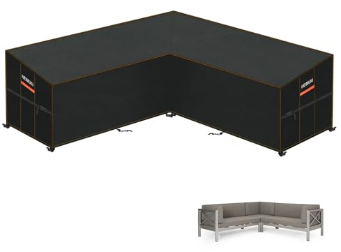 HEIMUNI Funda Sofá Exterior en Forma L, Funda para Sofa de Esquina Impermeable Fundas Protectora Muebles Jardin Cubre Sofa Esquinero Cubierta para Muebles de Jardín en Forma L 255x255x100x80/65cm