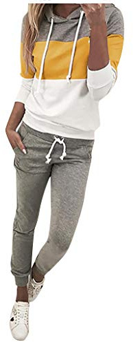 MJGkhiy Damen-Winteranzug, elegant, in Übergröße, für Sport, zweiteilig, Set für Jogging, Kapuze und Jogging, Trainingsanzug für Damen, komplett Gymnastik, A6, M