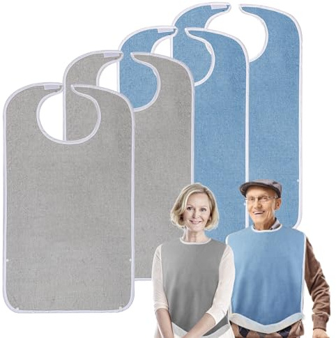 Pozico Bavoirs Adultes 76x46 cm, Lot de 4 Bavoirs Lavables en Tissu Éponge, Imperméables et Absorbants, Protection des Vêtements avec Piège à Débris, Idéal pour Seniors, Handicapés et Soins à Domicile