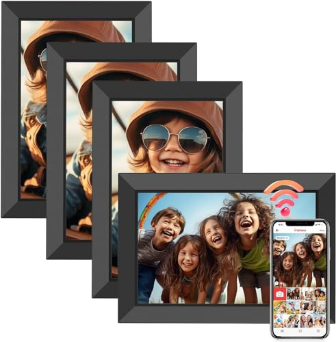 FRAMEO Cornice Digitale 10,1 Pollici WiFi, Memoria 32 GB, Schermo Touch IPS HD 1280x800, Rotazione Automatica, Supporto per Scheda Micro SD, Momentos di Condivisione Istantanea (4 Pacchi)