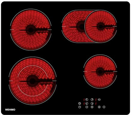 Placa Vitroceramica 4 Fuegos 9 niveles de Potencia,Control Táctil,Temporizador 99min, Dispositivo de bloqueo de Seguridad,Calefacción de Doble Anillo