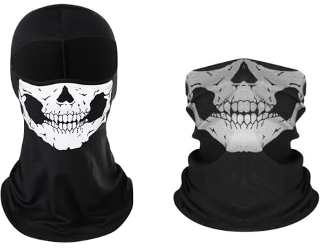 Wnddle Ghost Mask, Cagoule Tête de Mort, Masque de Crâne, Balaclava pour Hommes, Call of Cagoule, Demi-Tête de Mort, pour Moto Ski Randonnée Vélo