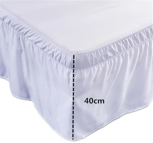 Vit sängkjol med elastiskt band enkel storlek enkel på/lätt av sängkjol hemtextil för sängkläder (drottning storlek)