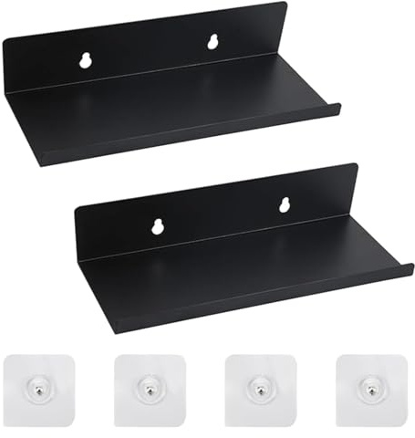 Alriedy 2 stycken självhäftande vägghylla, flytande minihylla, självhäftande hylla badrum för badrum, kök, utan borrning, metall 20 x 10 x 4 cm, lastkapacitet 10 kg, väggboard, hängande hylla