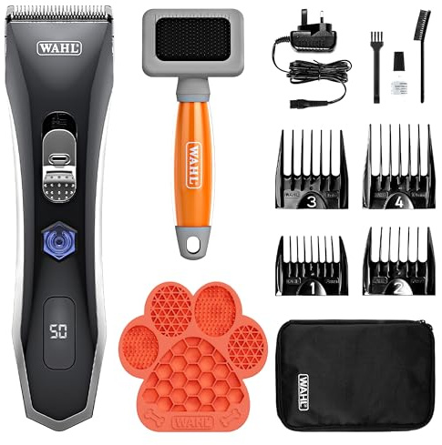 Wahl Smart Clip Pet Grooming Clipper Bundle, Grooming Brush & Anxiety/Stress Relief Lick Mat, High Powered, Length Adjustable Clipper, Fur Coat Brush Made for All Hair Types, Long-Life Battery