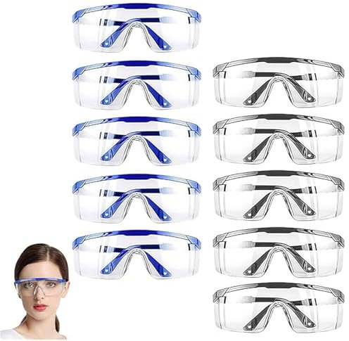 Lot de 10 paires de lunettes de protection pour enfants, hommes et femmes, lunettes de laboratoire, anti-poussière, lunettes de protection pour porteurs de lunettes, transparentes, pour chantier
