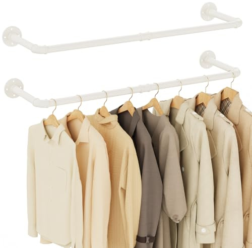 Yawinhe YMG002BW-2 Klädstänger, 94 cm, rörstativ, industriellt rörstativ, väggmonterad, platsbesparande hylla, kökshylla, för butik och hem, krämfärgad, 2 stycken