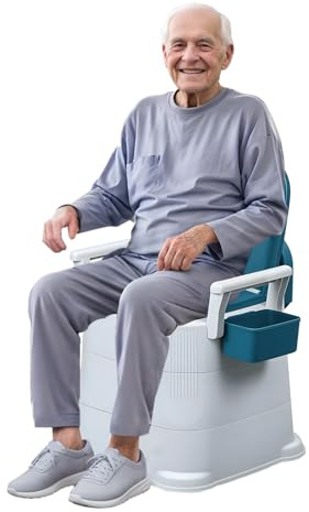 funrautz Grande WC portatile per anziani, leggero comodino, sedia da campeggio, camper, WC per adulti, con braccioli, per donne incinte, disabili, anziani, pazienti, uso domestico, bianco